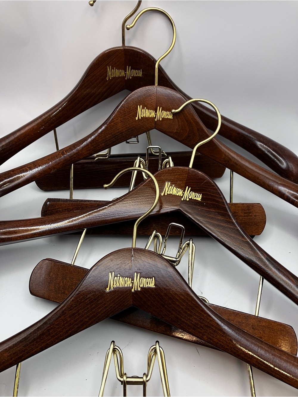 4 Neiman Marcus Heavy Duty wood Hangers “buy it for life” closet accessories